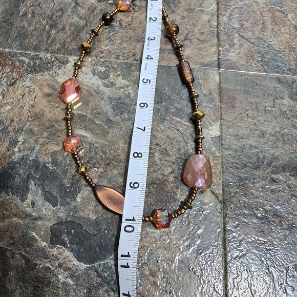 copper colored beaded necklace with orange beads - Picture 3 of 5
